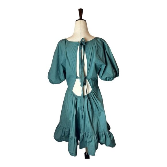 Peter Som Collective Dress‎ Womens 12 Green Puff Sleeve Tie Fit And Flare Mini - Picture 3 of 12